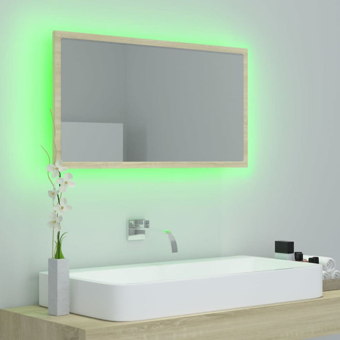 Oglindă de baie cu LED, stejar sonoma, 80x8,5x37 cm, acril - WALTI WALTI