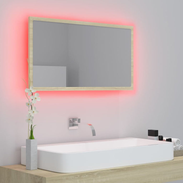 Oglindă de baie cu LED, stejar sonoma, 80x8,5x37 cm, acril - WALTI WALTI