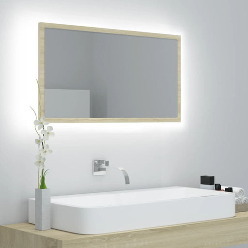 Oglindă de baie cu LED, stejar sonoma, 80x8,5x37 cm, acril - WALTI WALTI