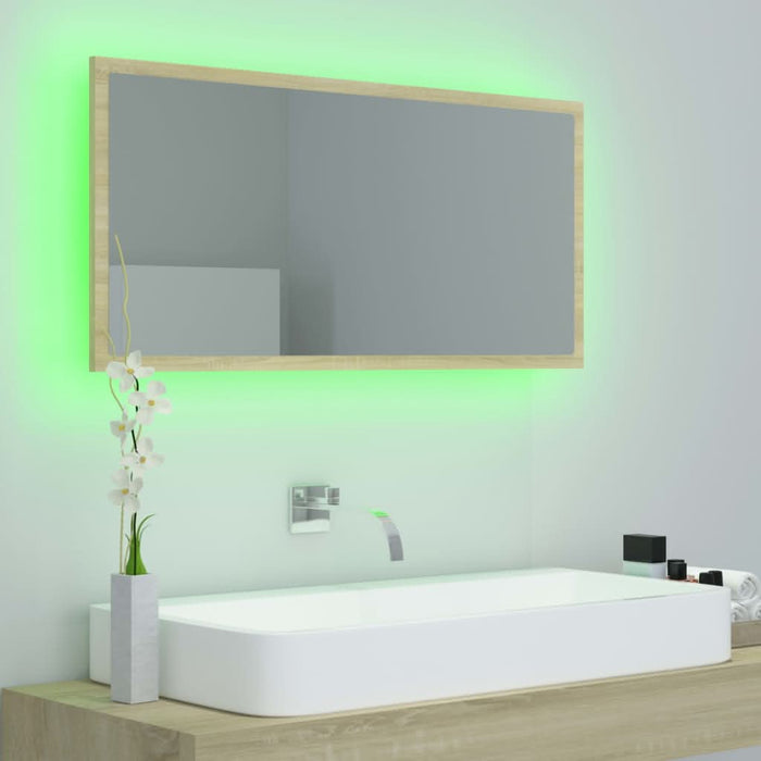 Oglindă de baie cu LED, stejar sonoma, 90x8,5x37 cm, acril - WALTI WALTI