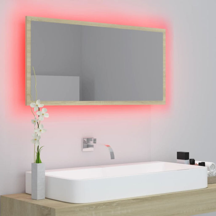 Oglindă de baie cu LED, stejar sonoma, 90x8,5x37 cm, acril - WALTI WALTI