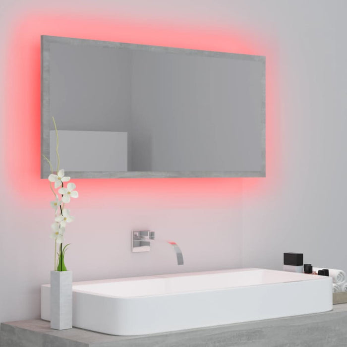 Oglindă de baie cu LED, gri beton, 90x8,5x37 cm, acril - WALTI WALTI