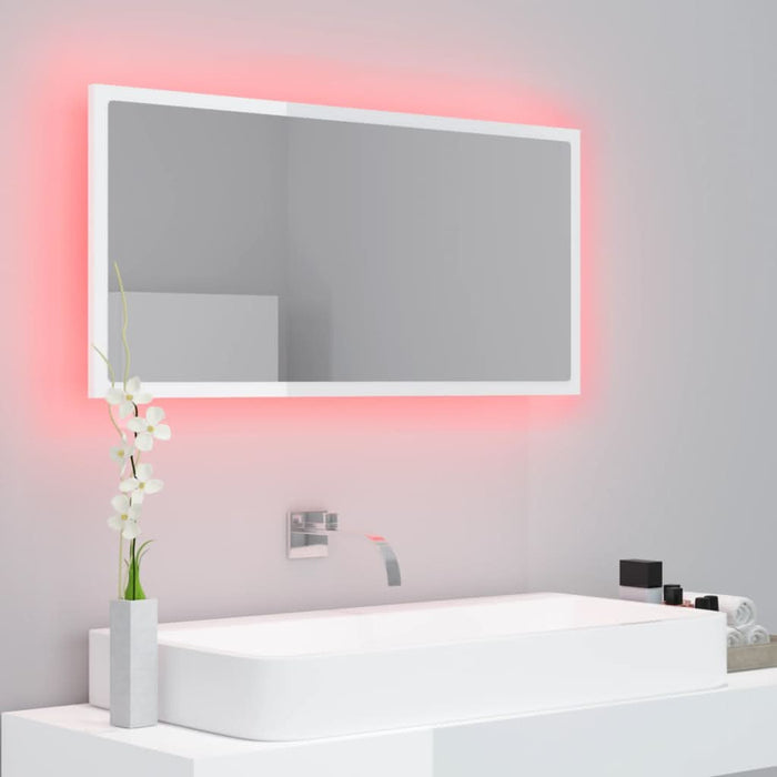 Oglindă de baie cu LED, alb extralucios, 90x8,5x37 cm, acril - WALTI WALTI