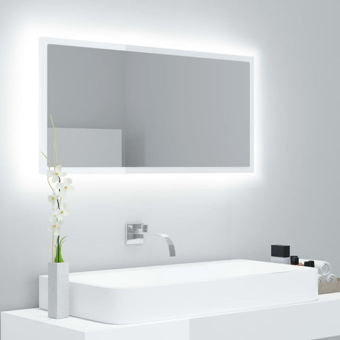 Oglindă de baie cu LED, alb extralucios, 90x8,5x37 cm, acril - WALTI WALTI