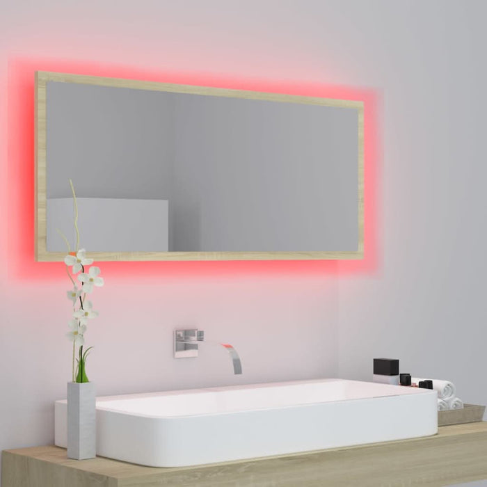 Oglindă de baie cu LED, stejar sonoma, 100x8,5x37 cm, acril - WALTI WALTI