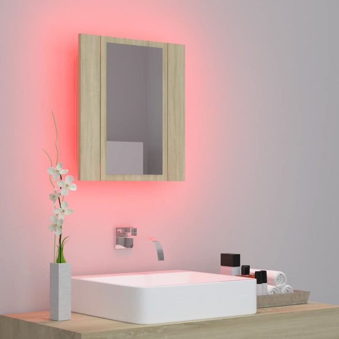 Dulap de baie cu oglindă și LED, stejar Sonoma, 40x12x45 acril - WALTI WALTI