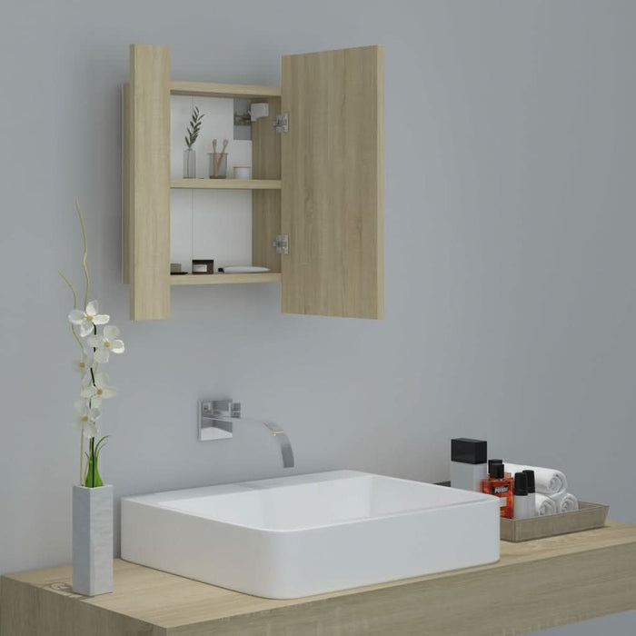 Dulap de baie cu oglindă și LED, stejar Sonoma, 40x12x45 acril - WALTI WALTI