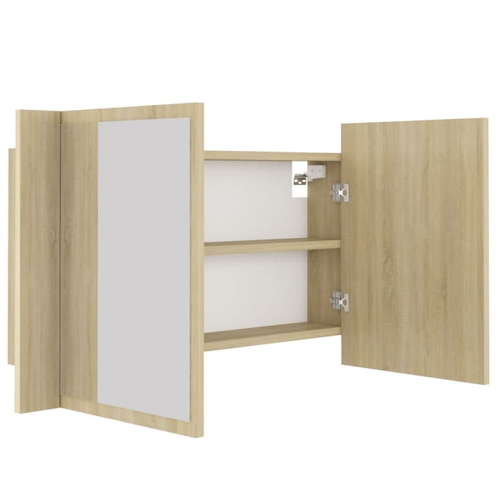 Dulap de baie cu oglindă și LED, stejar Sonoma, 80x12x45 acril - WALTI WALTI