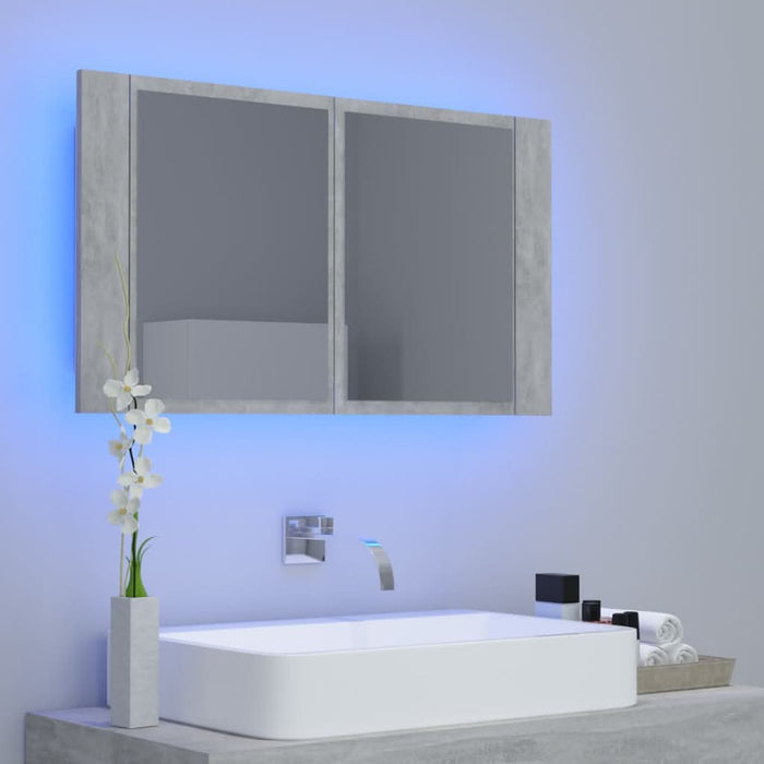 Dulap de baie cu oglindă & LED, gri beton, 80x12x45 cm acril - WALTI WALTI