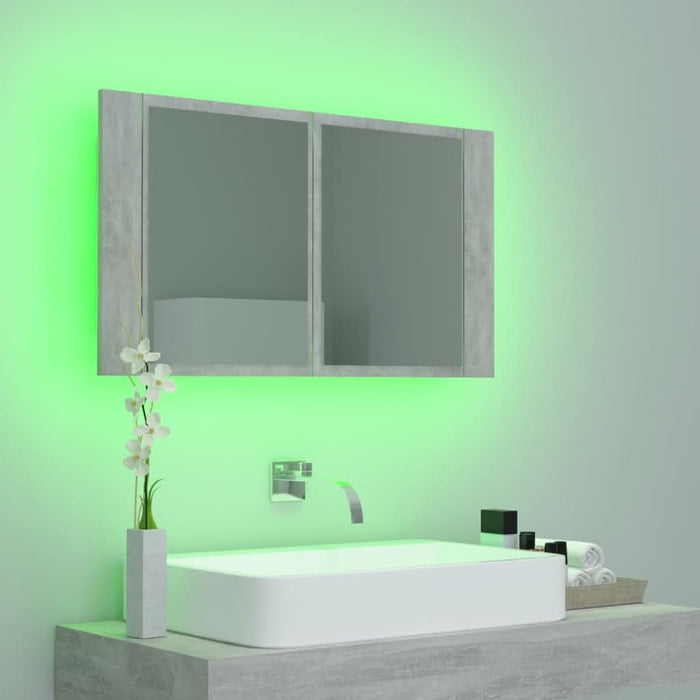 Dulap de baie cu oglindă & LED, gri beton, 80x12x45 cm acril - WALTI WALTI