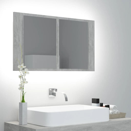 Dulap de baie cu oglindă & LED, gri beton, 80x12x45 cm acril - WALTI WALTI