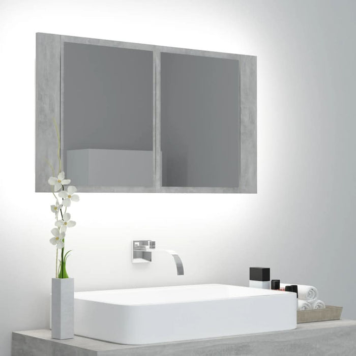 Dulap de baie cu oglindă & LED, gri beton, 80x12x45 cm acril - WALTI WALTI