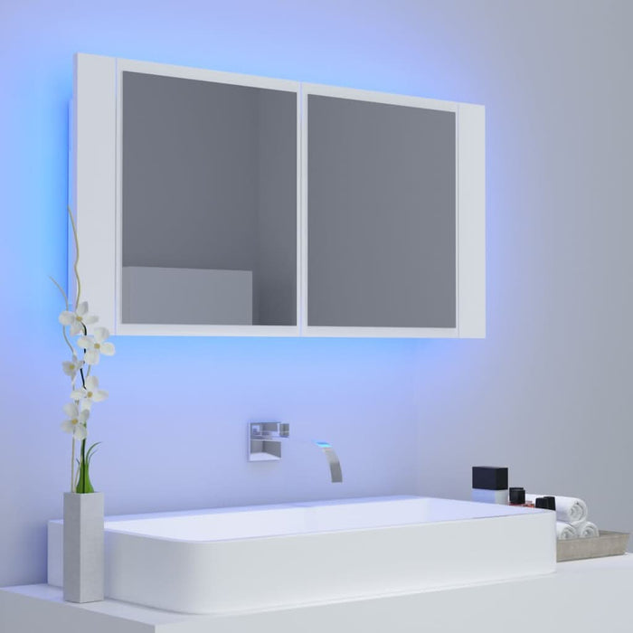 Dulap de baie cu oglindă și LED, alb, 90x12x45 cm acril - WALTI WALTI