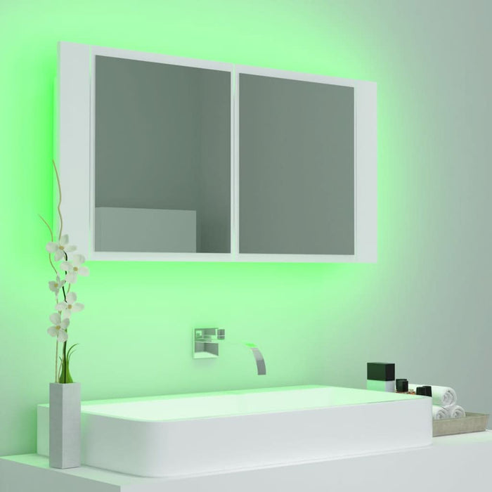 Dulap de baie cu oglindă și LED, alb, 90x12x45 cm acril - WALTI WALTI