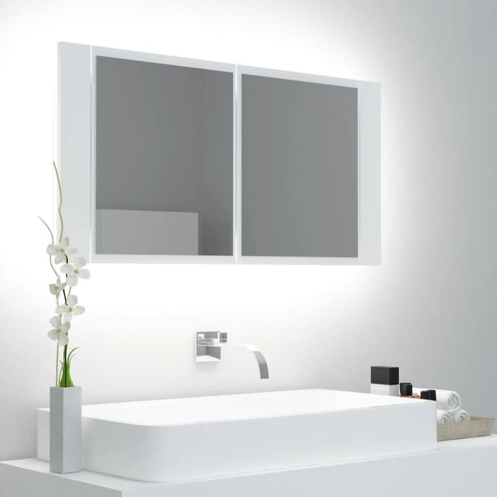 Dulap de baie cu oglindă și LED, alb, 90x12x45 cm acril - WALTI WALTI