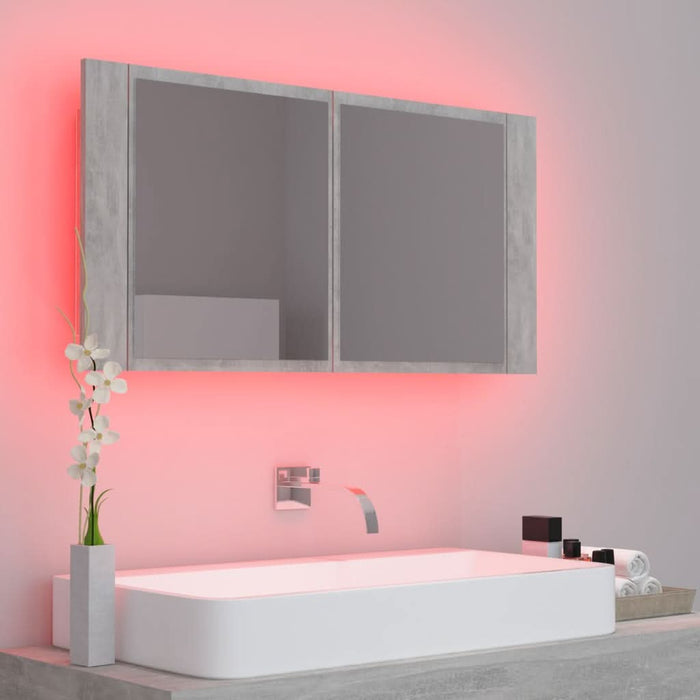 Dulap de baie cu oglindă & LED, gri beton, 90x12x45 cm acril - WALTI WALTI
