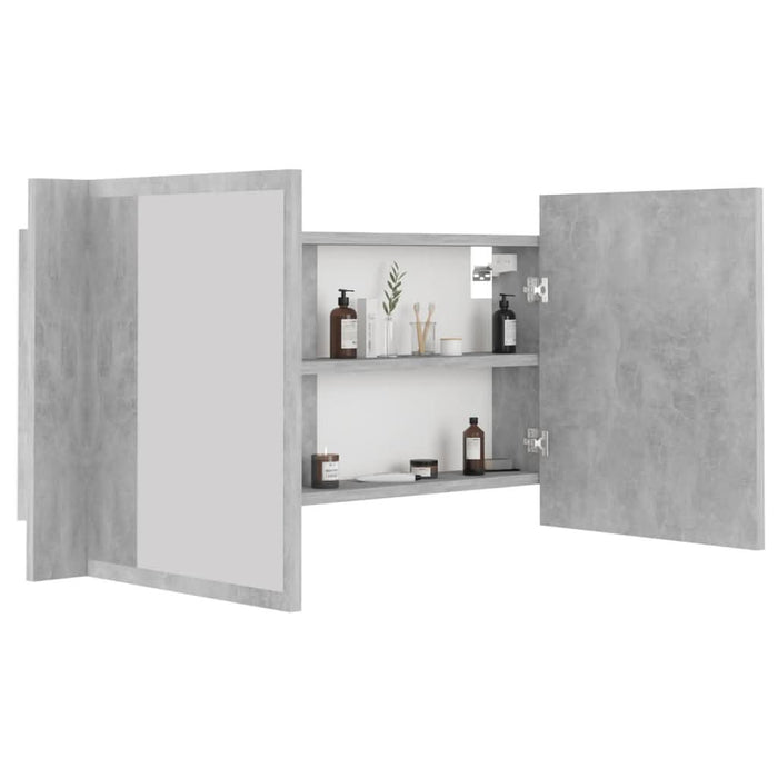 Dulap de baie cu oglindă & LED, gri beton, 90x12x45 cm acril - WALTI WALTI