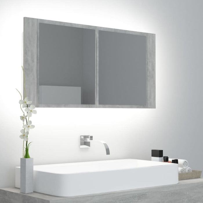 Dulap de baie cu oglindă & LED, gri beton, 90x12x45 cm acril - WALTI WALTI