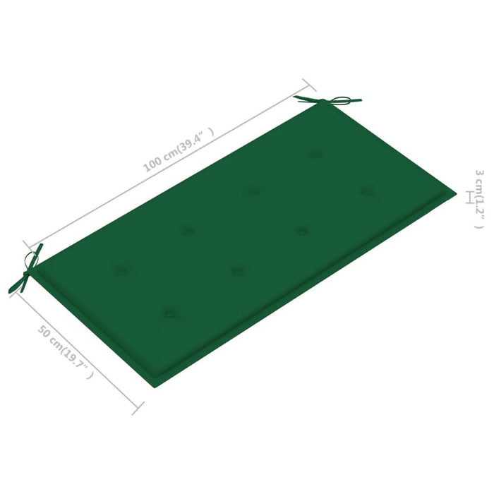 Bancă de grădină, cu pernă verde, 112 cm, lemn masiv de tec - WALTI WALTI