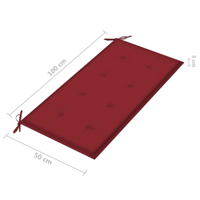 Bancă de grădină, pernă roșu vin, 112 cm, lemn masiv de tec - WALTI WALTI