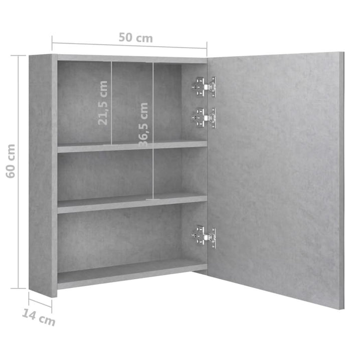 Dulap de baie cu oglindă și LED, gri beton, 50x14x60 cm - WALTI WALTI