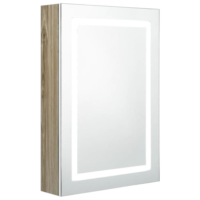 Dulap de baie cu oglindă și LED, alb și stejar, 50x13x70 cm - WALTI WALTI