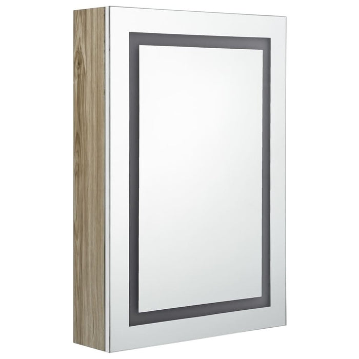 Dulap de baie cu oglindă și LED, alb și stejar, 50x13x70 cm - WALTI WALTI
