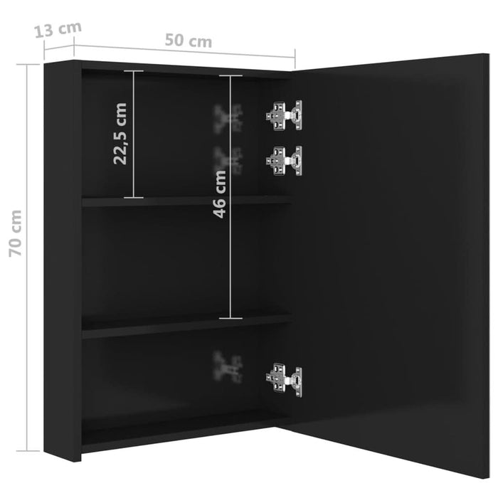 Dulap de baie cu oglindă și LED, negru strălucitor, 50x13x70 cm - WALTI WALTI