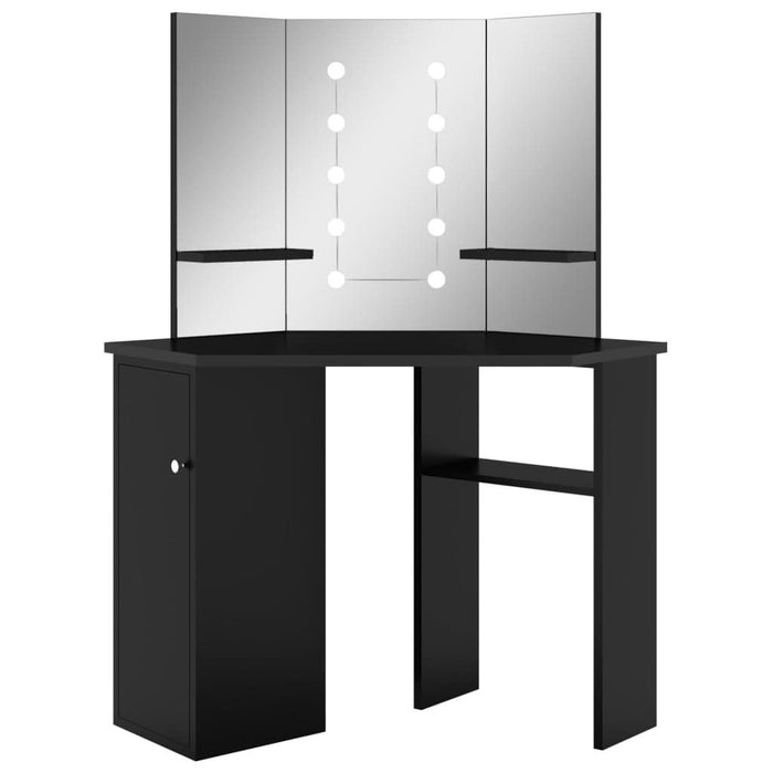Masă de toaletă de colț, cu LED, negru, 111x54x141,5 cm - WALTI WALTI