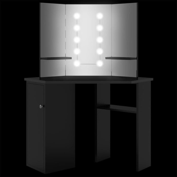 Masă de toaletă de colț, cu LED, negru, 111x54x141,5 cm - WALTI WALTI