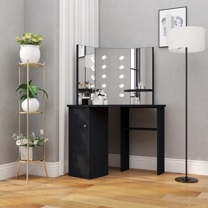 Masă de toaletă de colț, cu LED, negru, 111x54x141,5 cm - WALTI WALTI