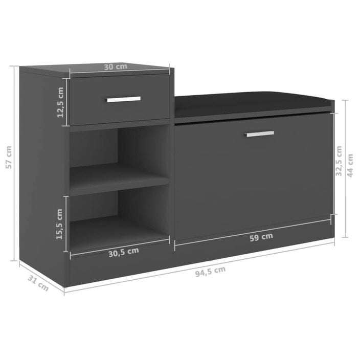 Banchetă pantofar, gri, 94,5x31x57 cm, lemn prelucrat - WALTI WALTI
