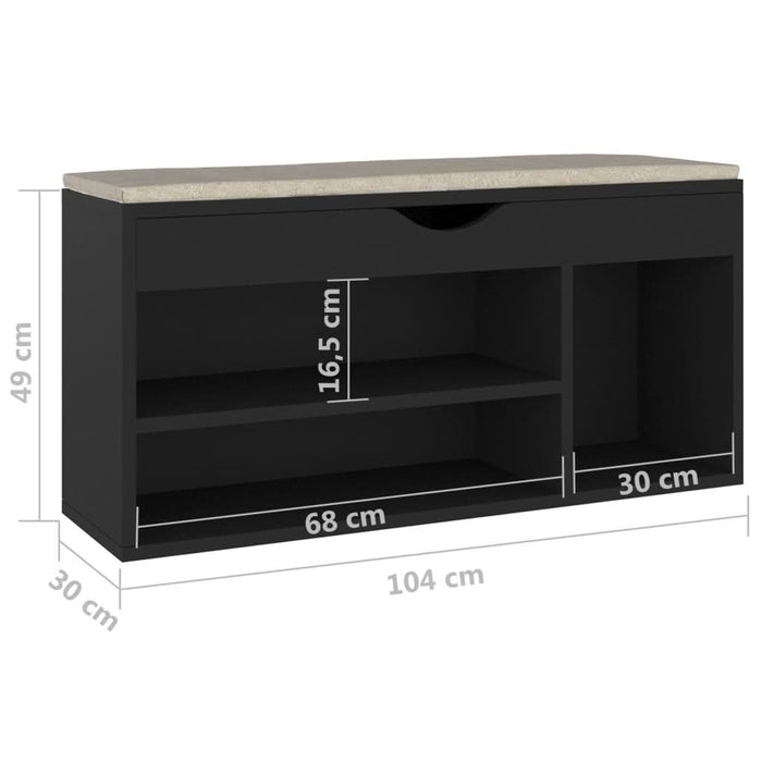 Banchetă pantofar cu pernă, negru, 104x30x49 cm, lemn prelucrat - WALTI WALTI