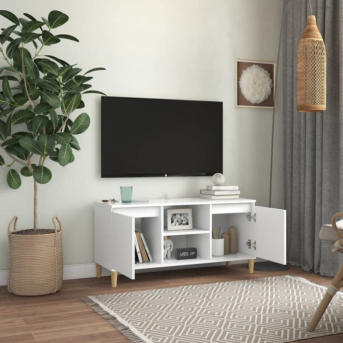 Comodă TV cu picioare din lemn masiv, alb, 103,5x35x50 cm - WALTI WALTI