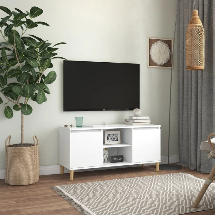 Comodă TV cu picioare din lemn masiv, alb, 103,5x35x50 cm - WALTI WALTI