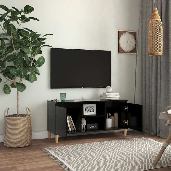 Comodă TV, picioare lemn masiv, negru, 103,5x35x50 cm - WALTI WALTI