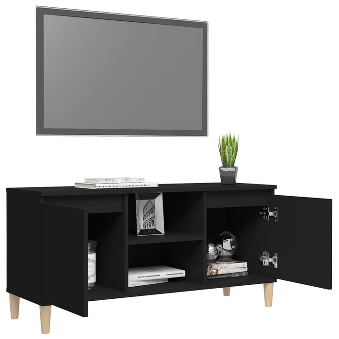 Comodă TV, picioare lemn masiv, negru, 103,5x35x50 cm - WALTI WALTI