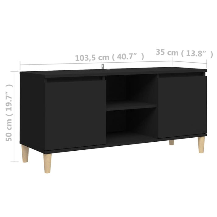 Comodă TV, picioare lemn masiv, negru, 103,5x35x50 cm - WALTI WALTI