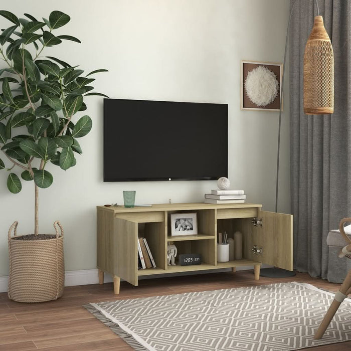 Comodă TV, picioare lemn masiv, stejar sonoma, 103,5x35x50 cm - WALTI WALTI