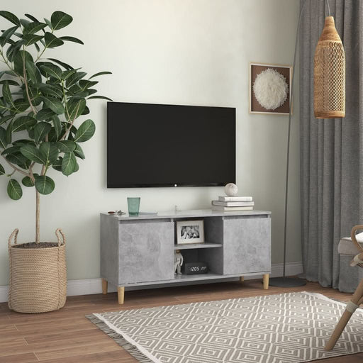 Comodă TV, picioare lemn masiv, gri beton, 103,5x35x50 cm - WALTI WALTI