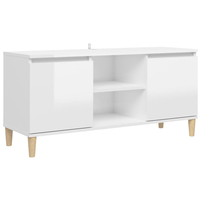 Comodă TV & picioare lemn masiv alb extralucios 103,5x35x50 cm - WALTI WALTI