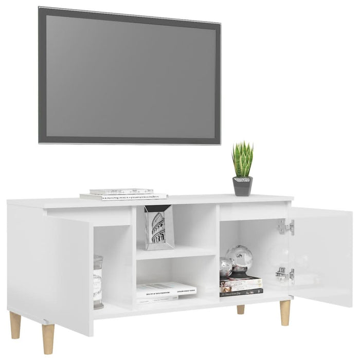 Comodă TV & picioare lemn masiv alb extralucios 103,5x35x50 cm - WALTI WALTI