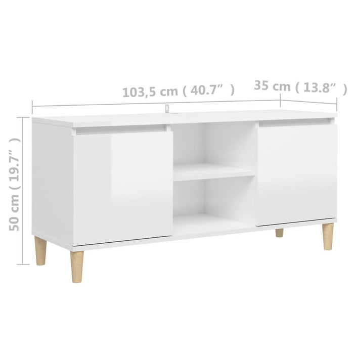Comodă TV & picioare lemn masiv alb extralucios 103,5x35x50 cm - WALTI WALTI