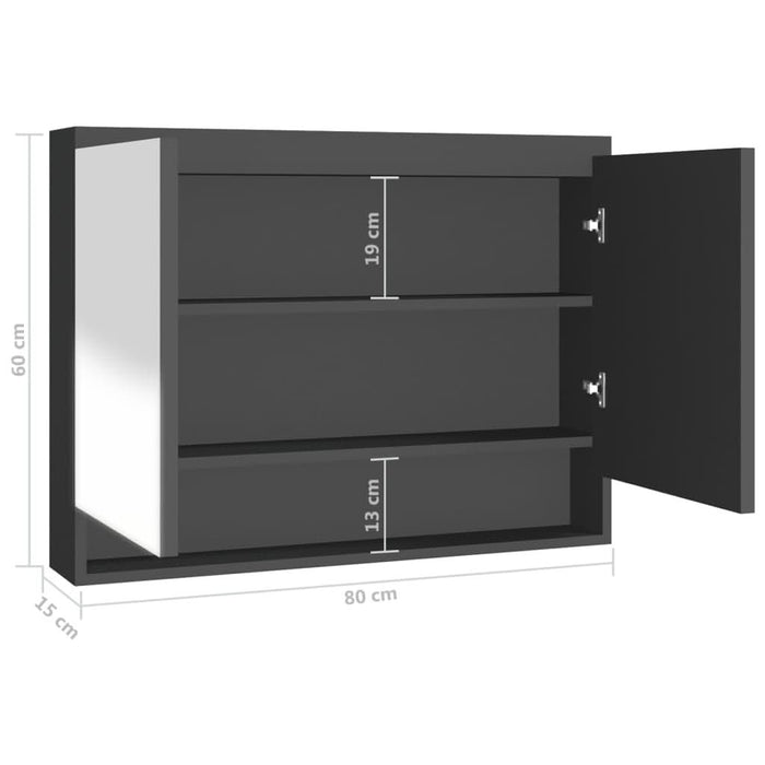 Dulap de baie cu oglindă, antracit, 80x15x60 cm, MDF - WALTI WALTI