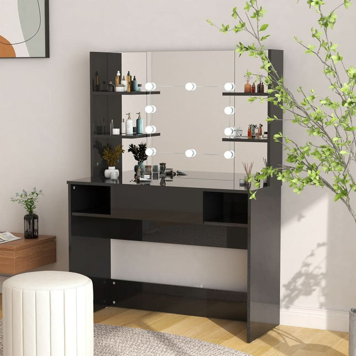 Masă de machiaj cu lumini LED, negru lucios, 100x40x135 cm, MDF - WALTI WALTI