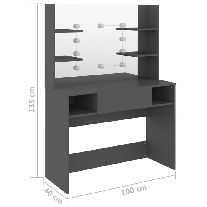 Masă machiaj cu lumini LED, gri, 100x40x135 cm , MDF - WALTI WALTI