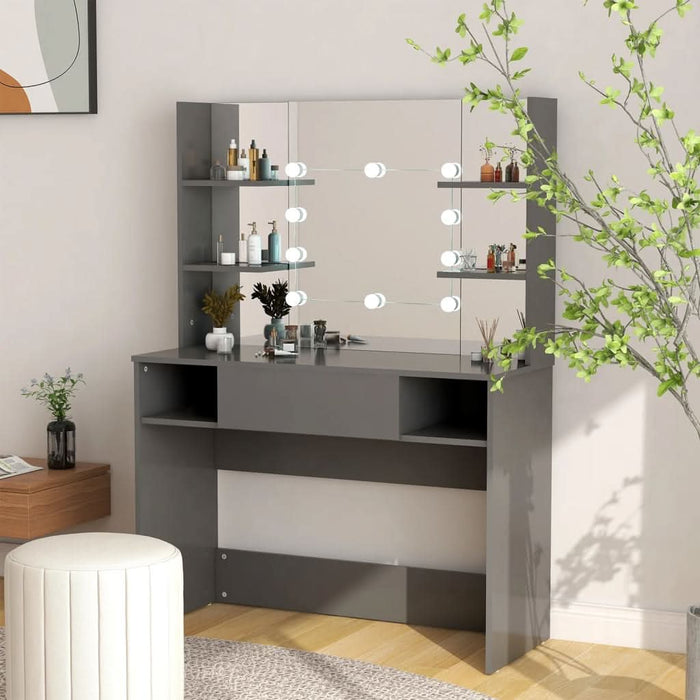 Masă machiaj cu lumini LED, gri, 100x40x135 cm , MDF - WALTI WALTI