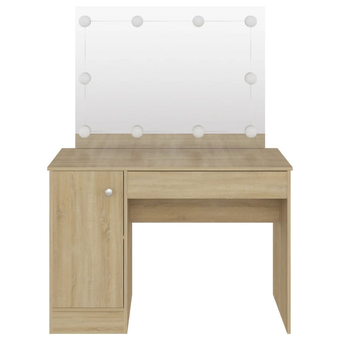 Masă de machiaj cu lumini LED, stejar, 110x55x145 cm, MDF - WALTI WALTI