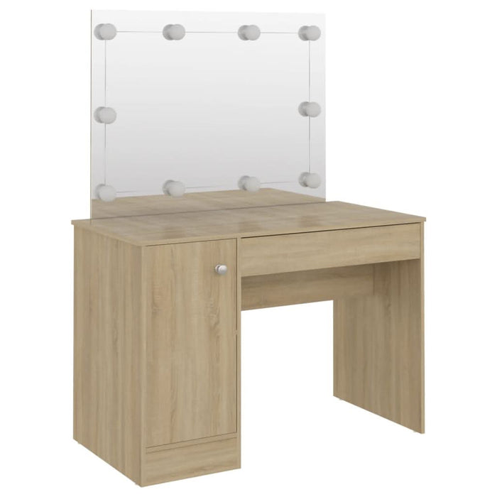Masă de machiaj cu lumini LED, stejar, 110x55x145 cm, MDF - WALTI WALTI