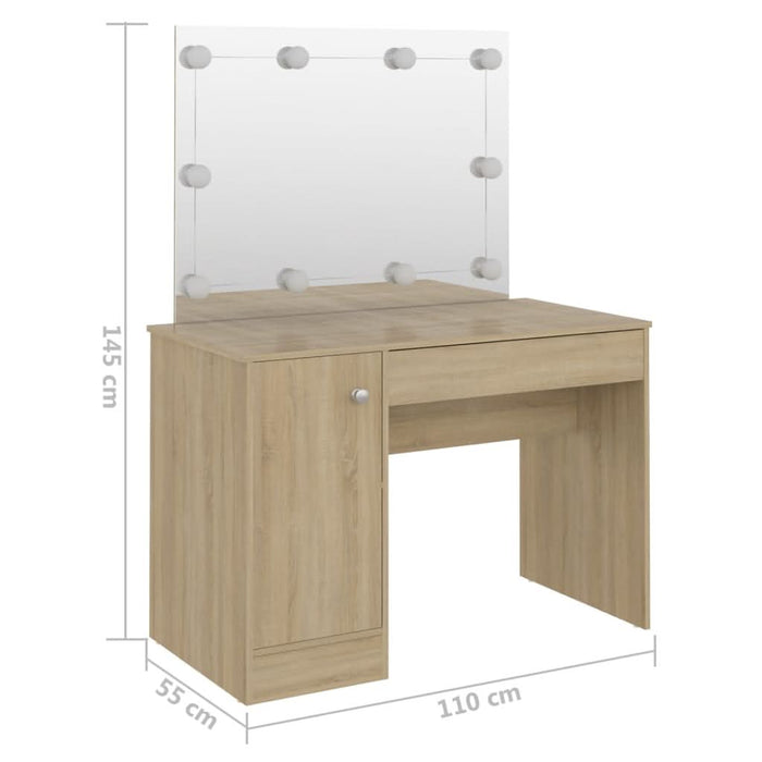 Masă de machiaj cu lumini LED, stejar, 110x55x145 cm, MDF - WALTI WALTI